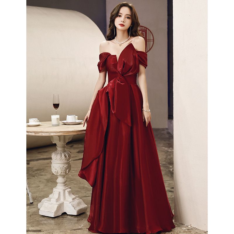 Wedding dress, sexy toast dress, bride, engagement, temperament, high-end wine red evening gown dress, women's high-end niche wedding dress