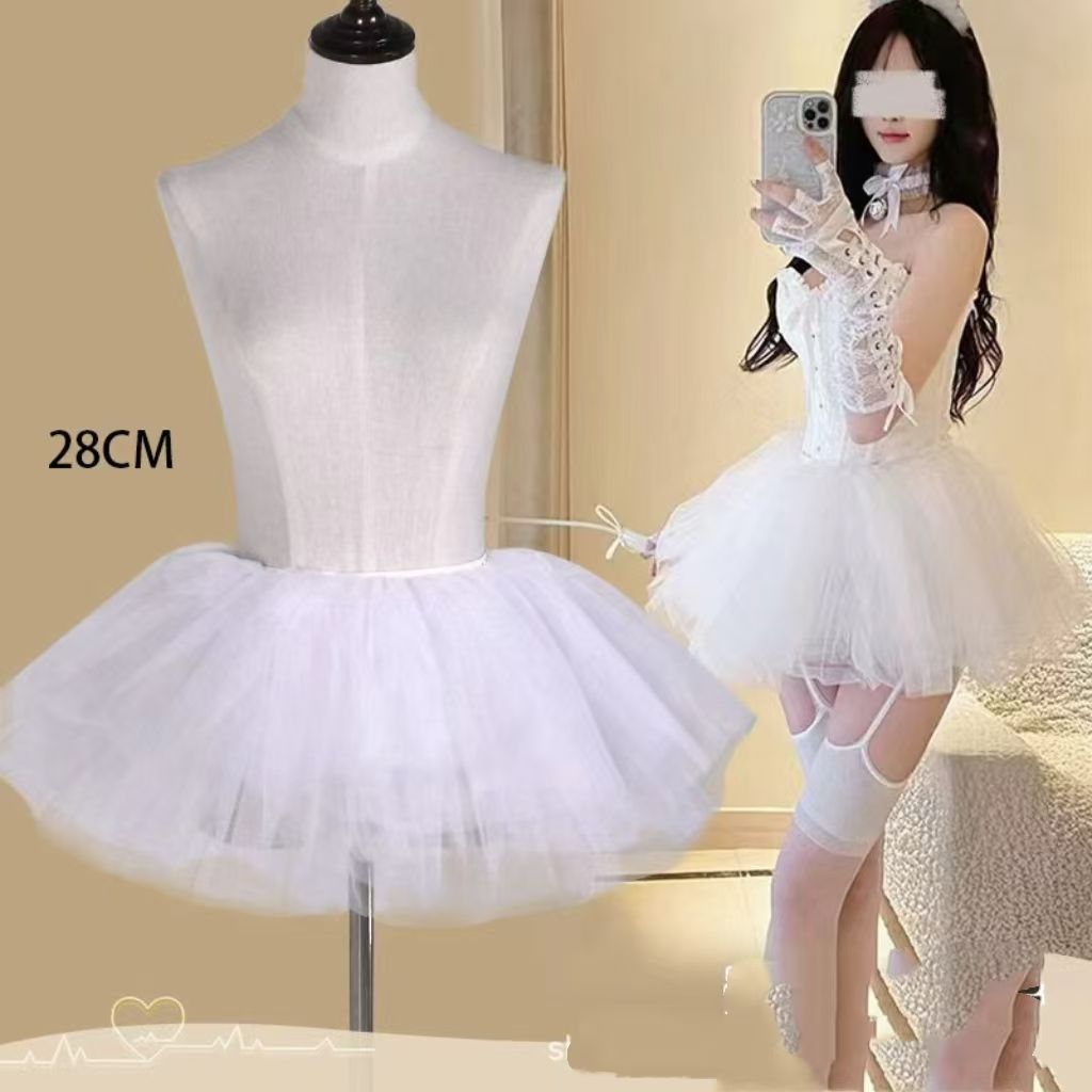 Lolita with skirt support, six layers of soft gauze Lolita, daily boneless soft girl, cosplay with underskirt, mini, Short skirt,28cm length,under skrit,underwear,underskrit