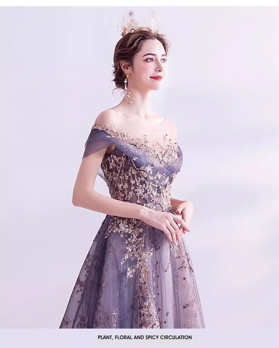 Wedding dress, European and American queen purple aura, formal dress, annual party birthday runway dress, host performance, runway evening dress
