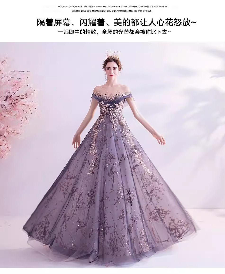 Wedding dress, European and American queen purple aura, formal dress, annual party birthday runway dress, host performance, runway evening dress