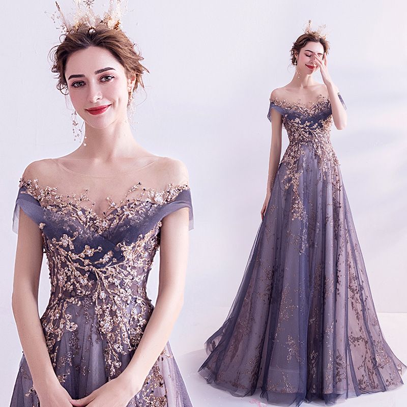 Wedding dress, European and American queen purple aura, formal dress, annual party birthday runway dress, host performance, runway evening dress
