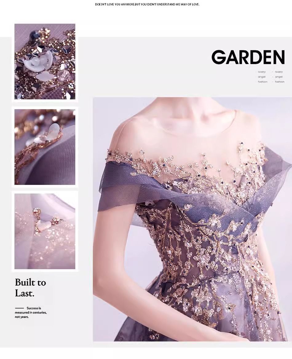 Wedding dress, European and American queen purple aura, formal dress, annual party birthday runway dress, host performance, runway evening dress