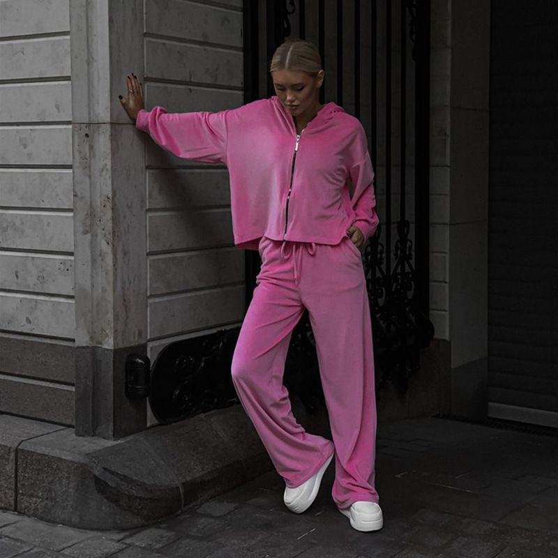 2 pcs /1 set,Casual women's set solid color long sleeved cardigan cap top sports pants two-piece set,Hot selling in Africa, hot selling items are popular