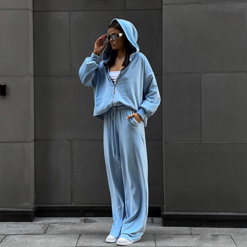 2 pcs /1 set,Casual women's set solid color long sleeved cardigan cap top sports pants two-piece set,Hot selling in Africa, hot selling items are popular