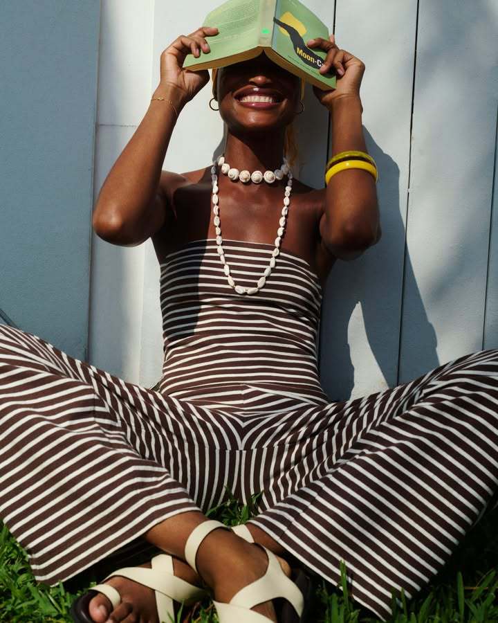 2 pcs / 1 set , Amazon European and American sexy slim fit casual striped set, color blocked strapless top, fashionable elastic pants two-piece set