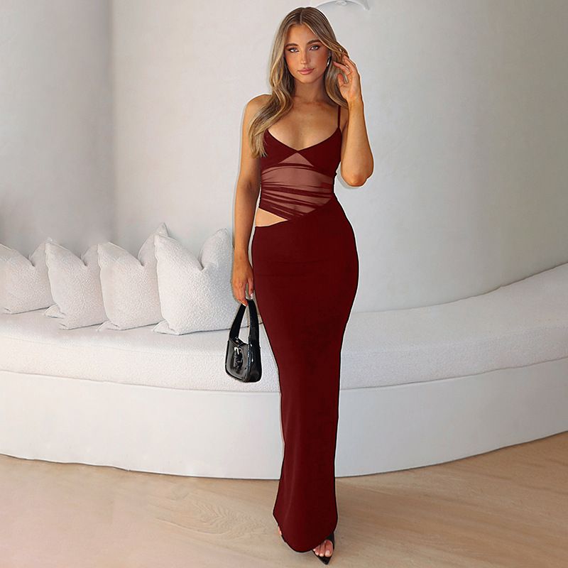 New fashionable and sexy patchwork slit mesh see through suspender dress,Hot selling in Africa, hot selling items are popular
