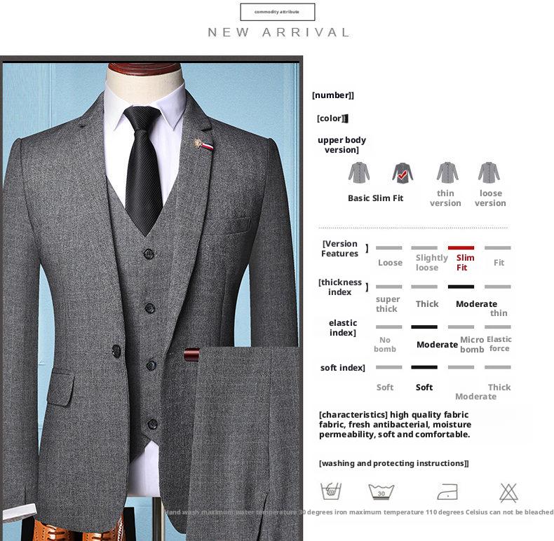 3 pcs/1 set,Men's three piece suit, slim fit suit, business professional formal suit, groom's wedding dress