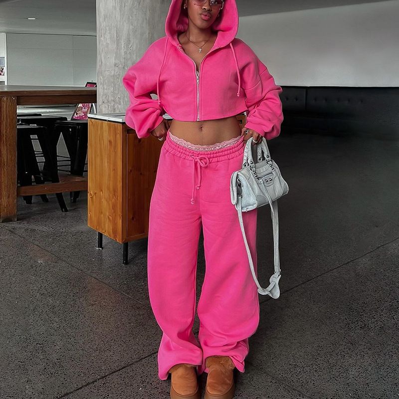 2 pcs/1 set,New Fashionable Zipper Hooded Open Umbilical Top, Slimming Casual Pants Set,Hot selling in Africa, hot selling items are popular