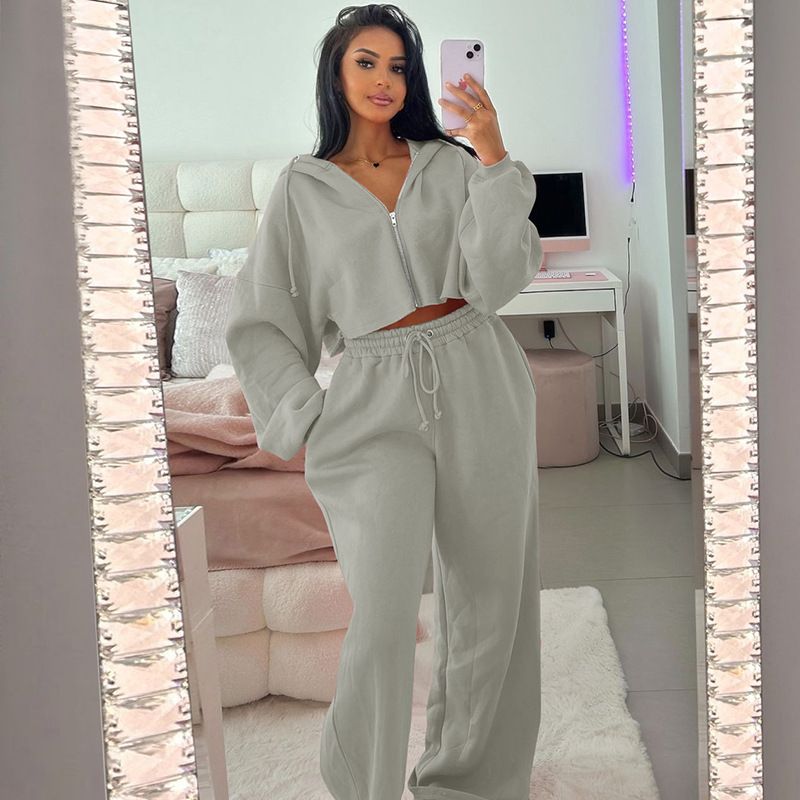 2 pcs/1 set,New Fashionable Zipper Hooded Open Umbilical Top, Slimming Casual Pants Set,Hot selling in Africa, hot selling items are popular