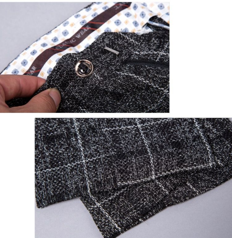 Three piece set, autumn and winter new styles, men's British slim fit checkered suit, fashionable style, men's casual dress set, trendy, suit/trousers/vest, thick style