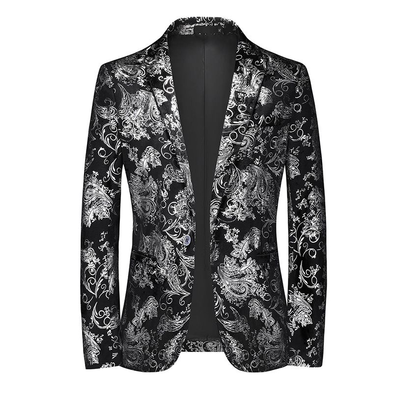 New men's one button casual suit, youth groom's wedding dress, nightclub printed suit, men's top