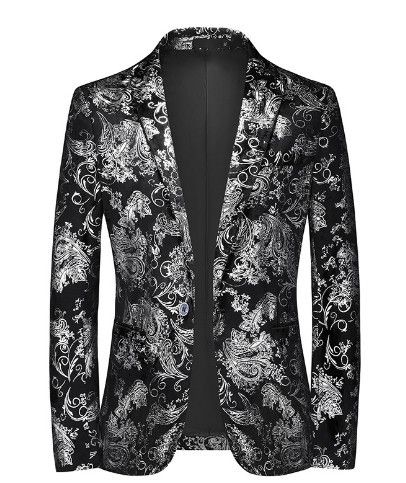 New men's one button casual suit, youth groom's wedding dress, nightclub printed suit, men's top