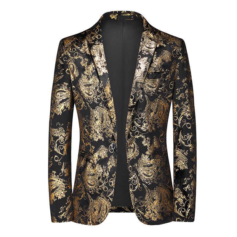 New men's one button casual suit, youth groom's wedding dress, nightclub printed suit, men's top