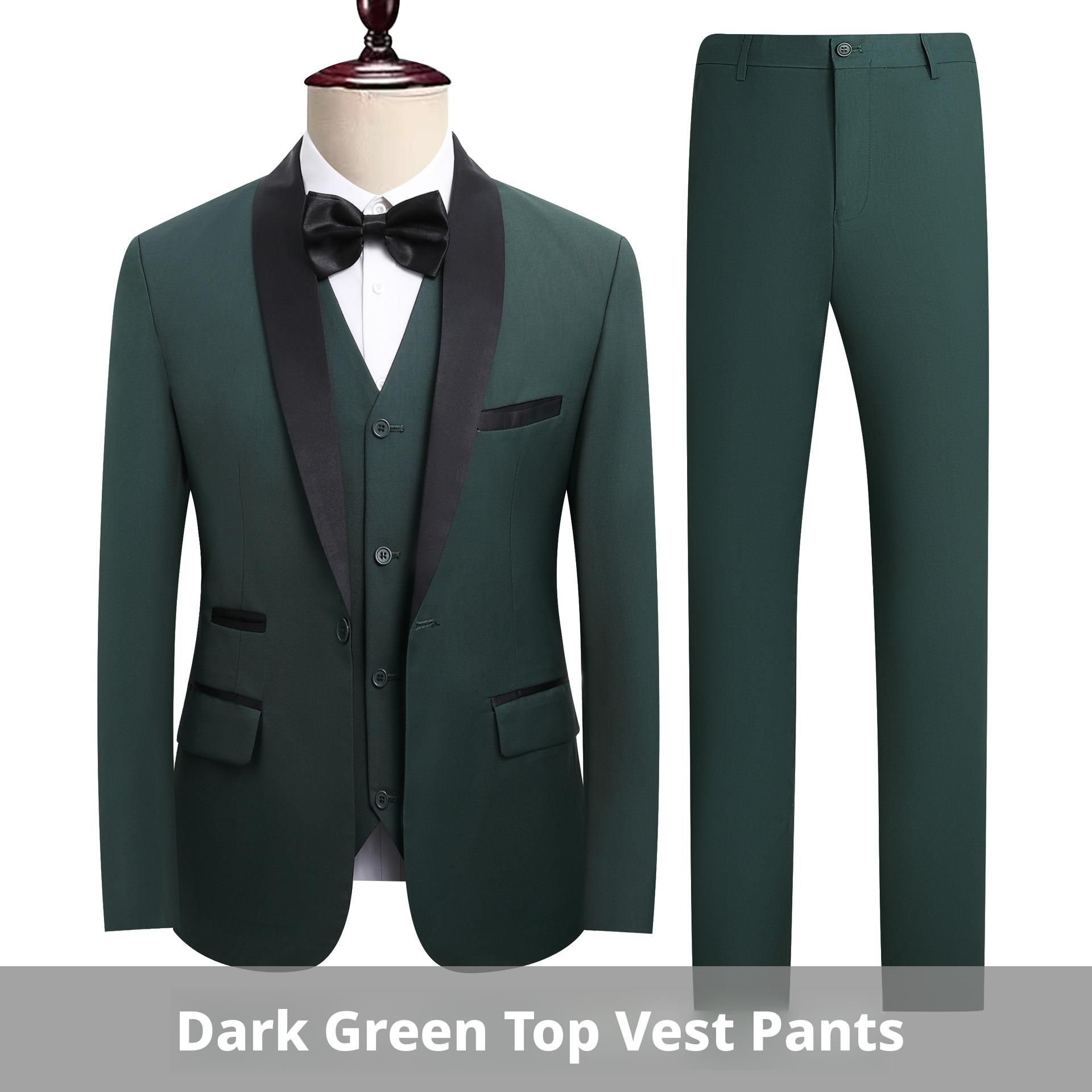 Men's suit, three piece set, green fruit collar, groom's wedding suit, men's slim fit, wine red groomsman's suit, wedding dress