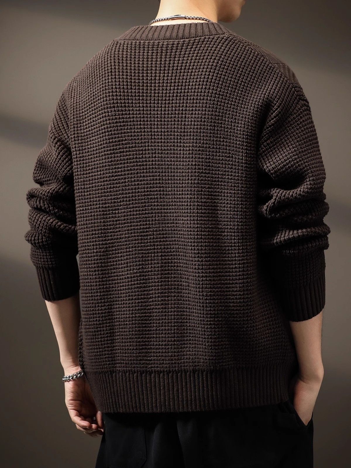 Cardigans, sweaters, men's spring and autumn trendy brands, loose and lazy style knitwear, men's zipper thread jacket, deep coffee jacket for outerwear