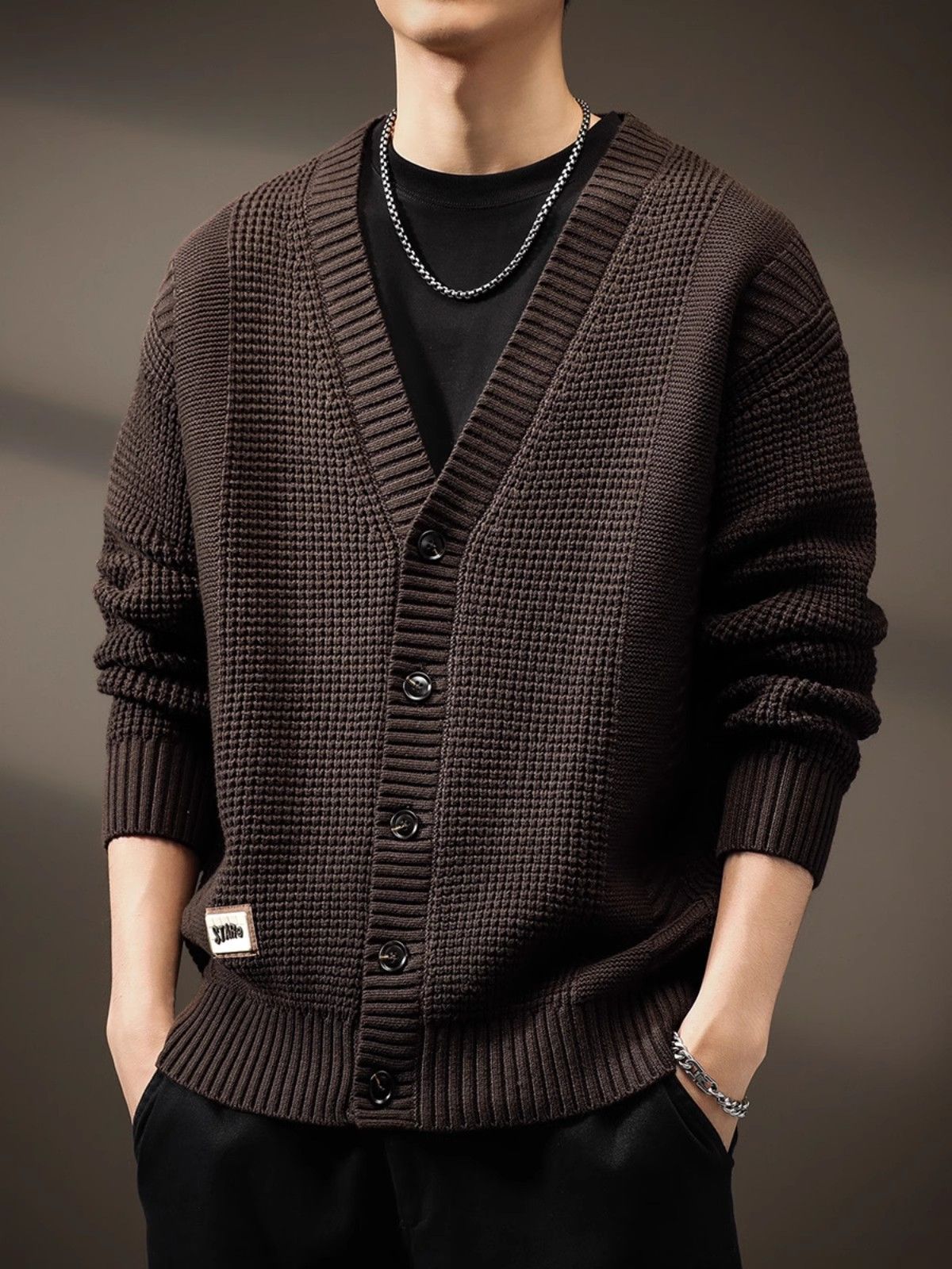 Cardigans, sweaters, men's spring and autumn trendy brands, loose and lazy style knitwear, men's zipper thread jacket, deep coffee jacket for outerwear