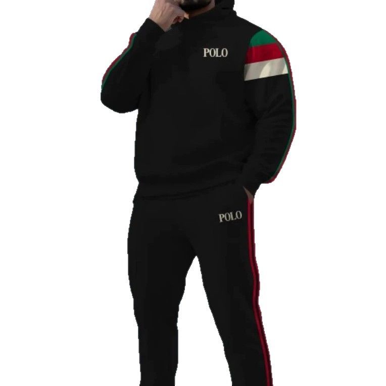2 pcs/1 set,European and American men's clothing, new men's casual multi panel striped hooded sweatshirt set, fashionable sports suit for men