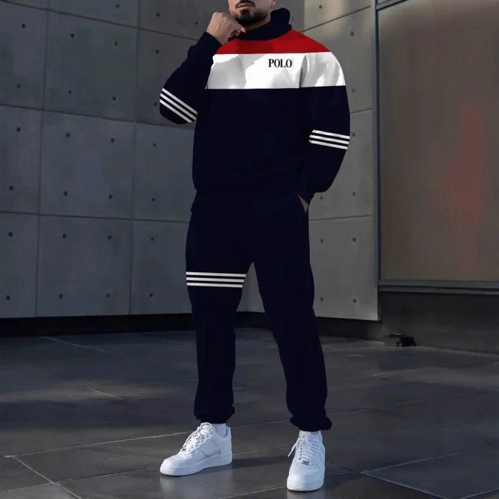 2 pcs/1 set,European and American men's clothing, new men's casual multi panel striped hooded sweatshirt set, fashionable sports suit for men