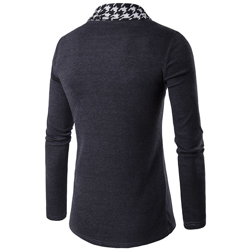 Men's Autumn and Winter New Collection: Thousand Bird Grid Door Collar Korean Edition Knitted Shirt, Men's Unbuttoned cardigan, Collar Coat