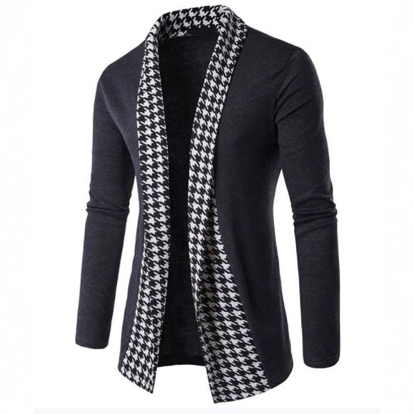 Men's Autumn and Winter New Collection: Thousand Bird Grid Door Collar Korean Edition Knitted Shirt, Men's Unbuttoned cardigan, Collar Coat