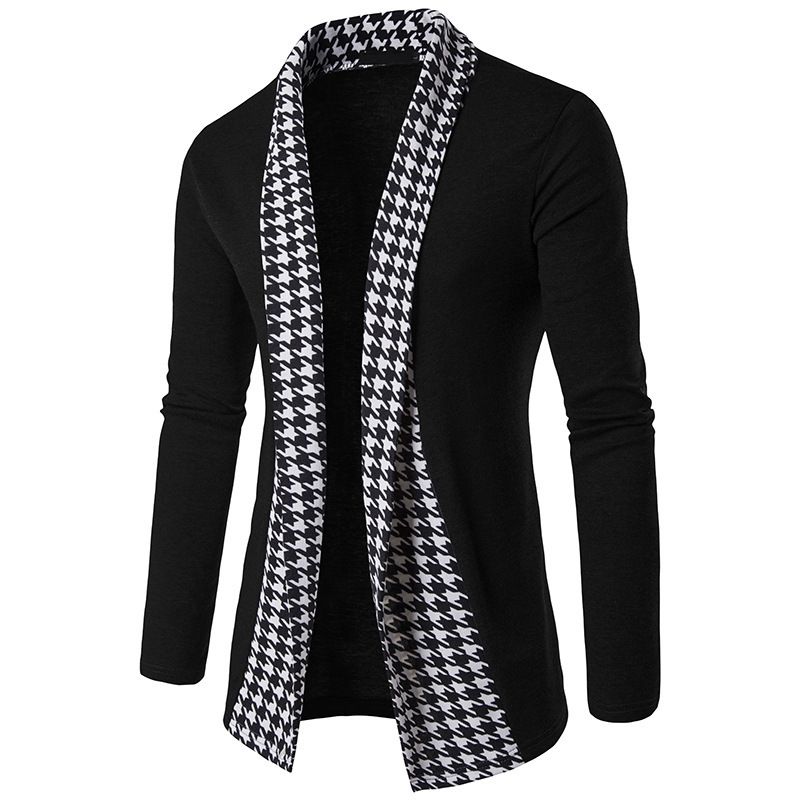 Men's Autumn and Winter New Collection: Thousand Bird Grid Door Collar Korean Edition Knitted Shirt, Men's Unbuttoned cardigan, Collar Coat