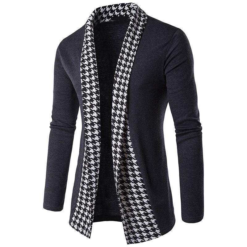 Men's Autumn and Winter New Collection: Thousand Bird Grid Door Collar Korean Edition Knitted Shirt, Men's Unbuttoned cardigan, Collar Coat