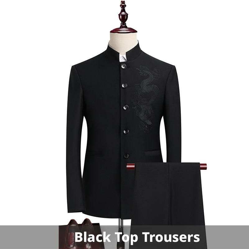 New Zhongshan suit men's suit slim fit Chinese standing collar dragon pattern Chinese style performance suit Chinese wedding dress