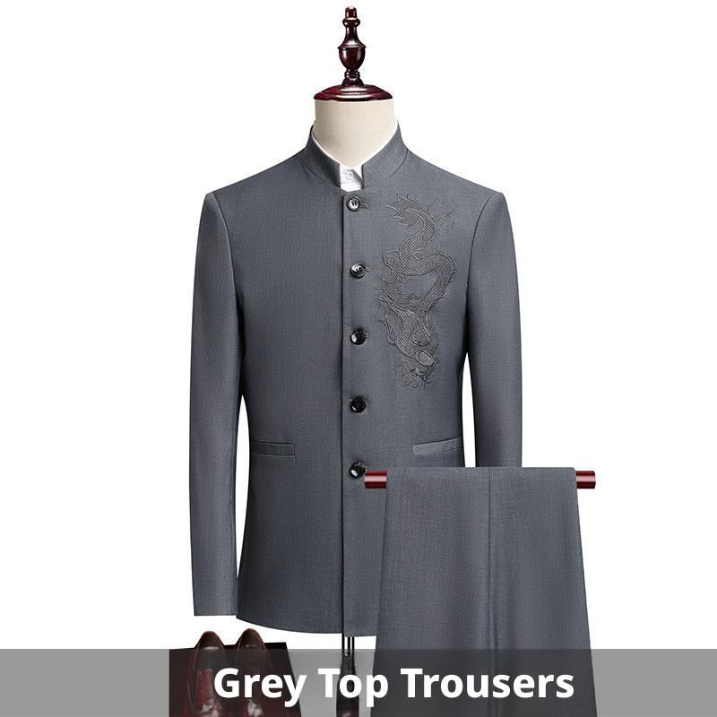 New Zhongshan suit men's suit slim fit Chinese standing collar dragon pattern Chinese style performance suit Chinese wedding dress