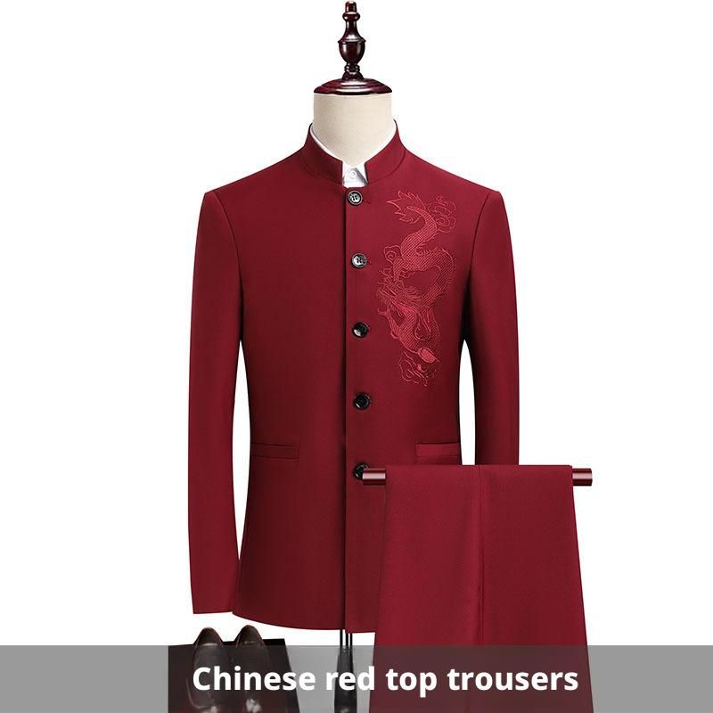 New Zhongshan suit men's suit slim fit Chinese standing collar dragon pattern Chinese style performance suit Chinese wedding dress