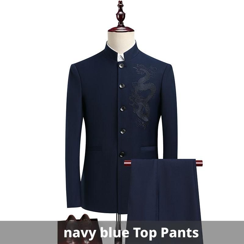 New Zhongshan suit men's suit slim fit Chinese standing collar dragon pattern Chinese style performance suit Chinese wedding dress