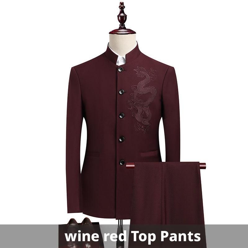 New Zhongshan suit men's suit slim fit Chinese standing collar dragon pattern Chinese style performance suit Chinese wedding dress