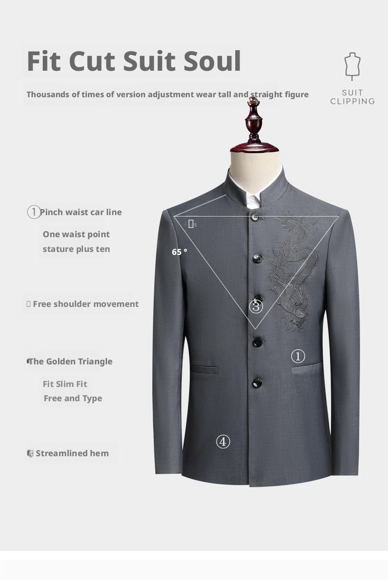 New Zhongshan suit men's suit slim fit Chinese standing collar dragon pattern Chinese style performance suit Chinese wedding dress