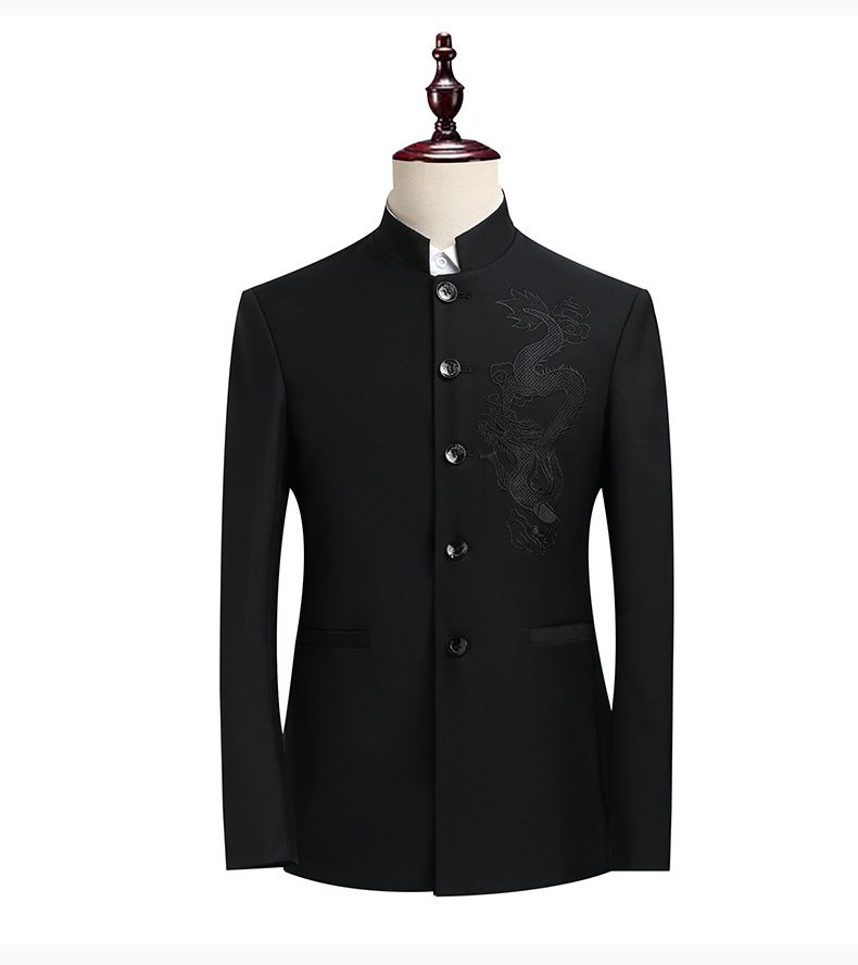 New Zhongshan suit men's suit slim fit Chinese standing collar dragon pattern Chinese style performance suit Chinese wedding dress