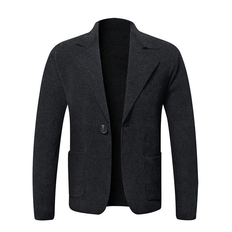Autumn and winter new men's solid color cardigan, small suit, knitted jacket, men's casual loose fur