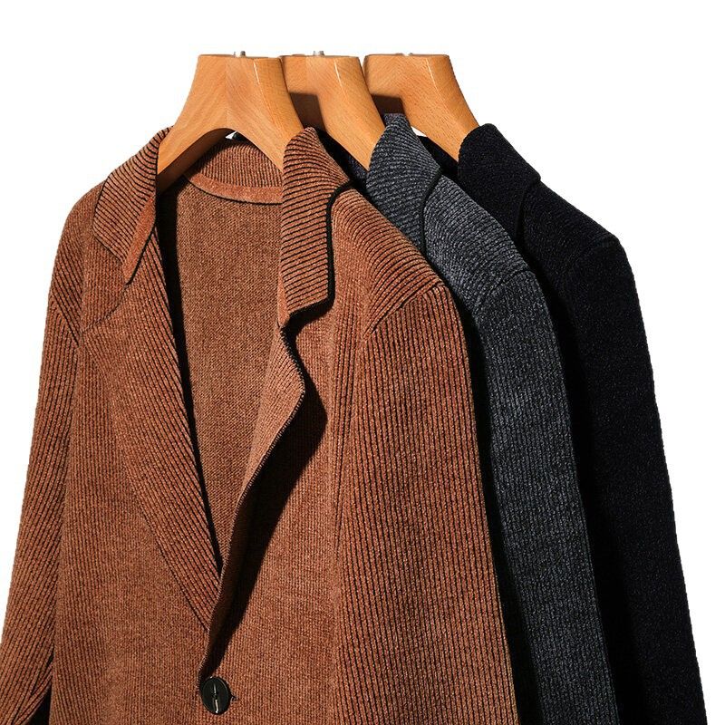 Autumn and winter new men's solid color cardigan, small suit, knitted jacket, men's casual loose fur
