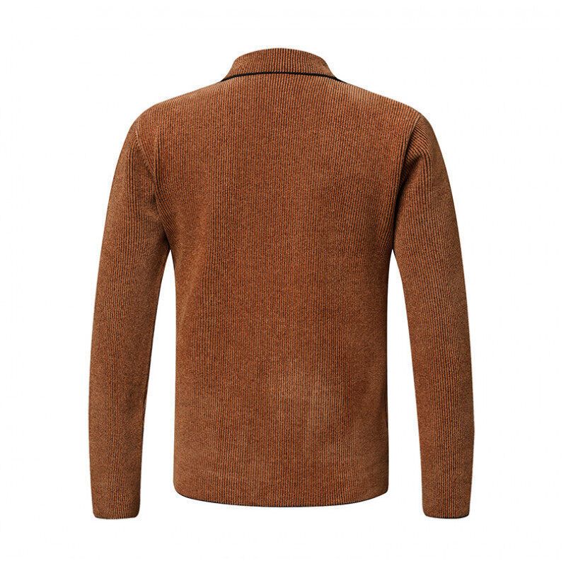Autumn and winter new men's solid color cardigan, small suit, knitted jacket, men's casual loose fur