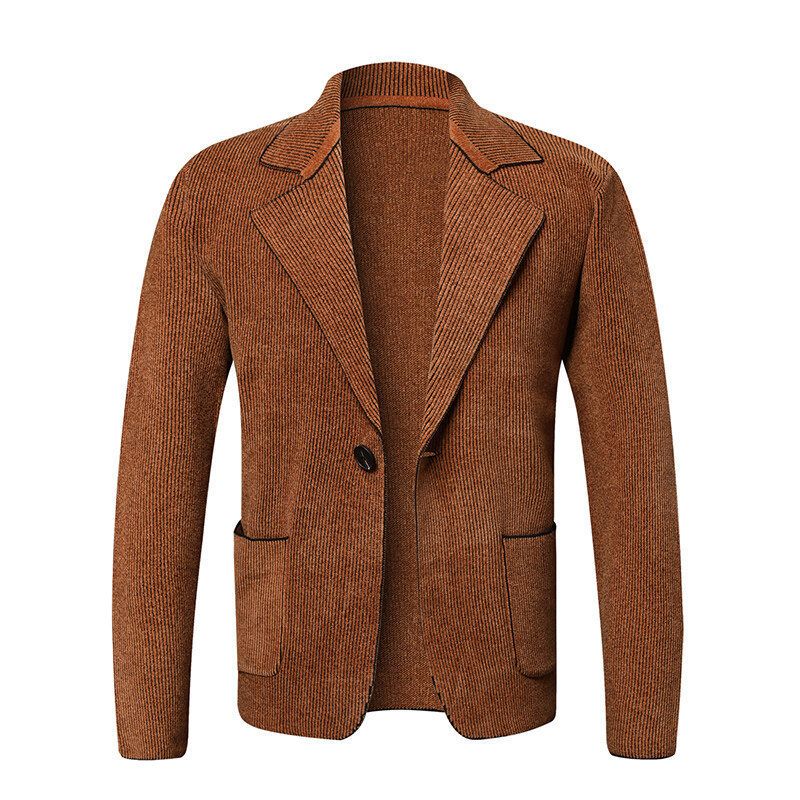 Autumn and winter new men's solid color cardigan, small suit, knitted jacket, men's casual loose fur