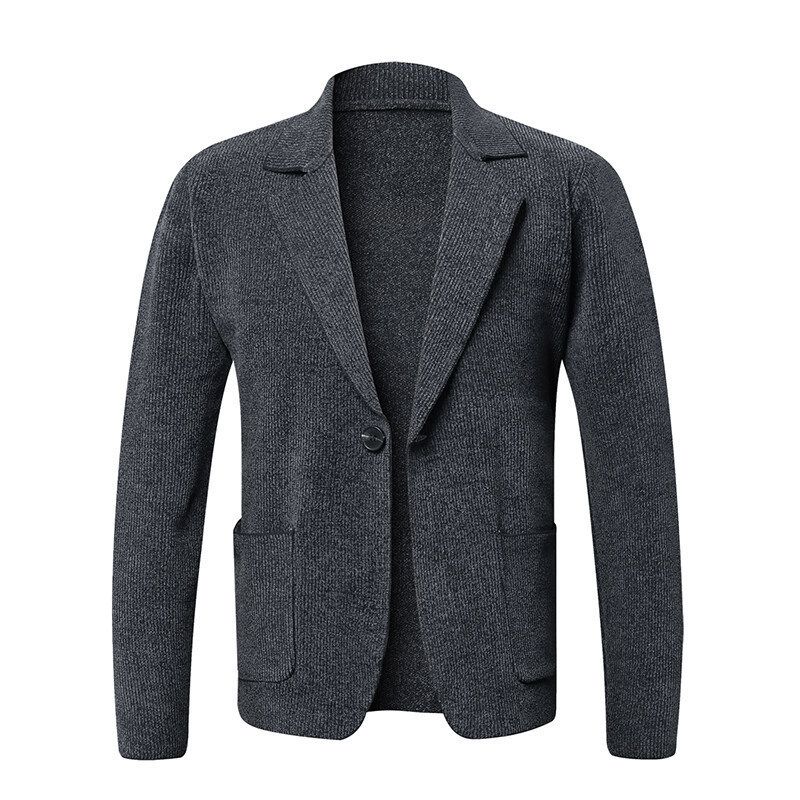 Autumn and winter new men's solid color cardigan, small suit, knitted jacket, men's casual loose fur