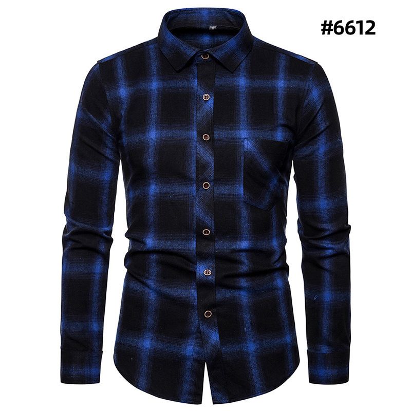 Men's fashion trend long sleeved shirt, men's personalized contrasting color checkered casual shirt