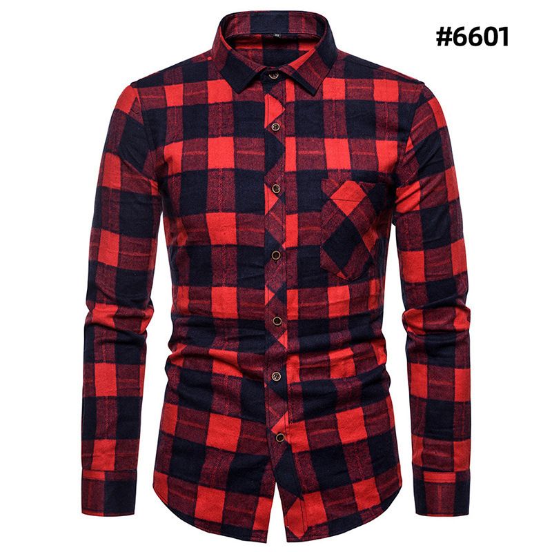 Men's fashion trend long sleeved shirt, men's personalized contrasting color checkered casual shirt