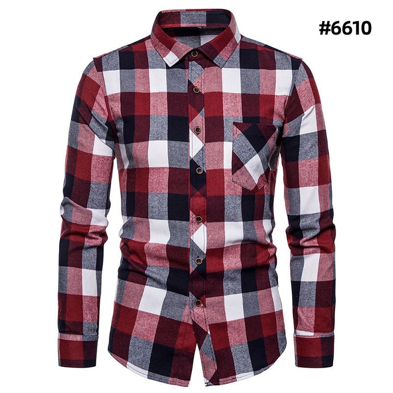 Men's fashion trend long sleeved shirt, men's personalized contrasting color checkered casual shirt