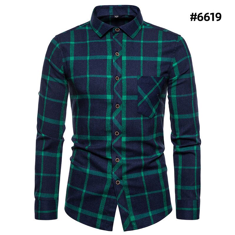 Men's fashion trend long sleeved shirt, men's personalized contrasting color checkered casual shirt
