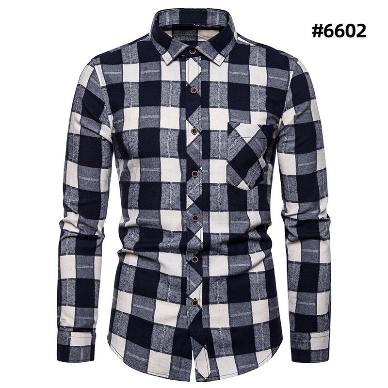 Men's fashion trend long sleeved shirt, men's personalized contrasting color checkered casual shirt