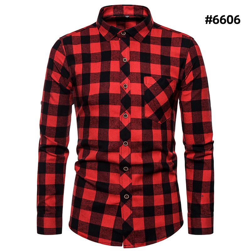 Men's fashion trend long sleeved shirt, men's personalized contrasting color checkered casual shirt
