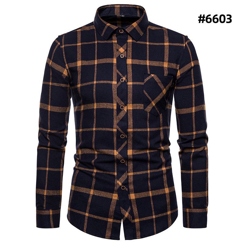 Men's fashion trend long sleeved shirt, men's personalized contrasting color checkered casual shirt