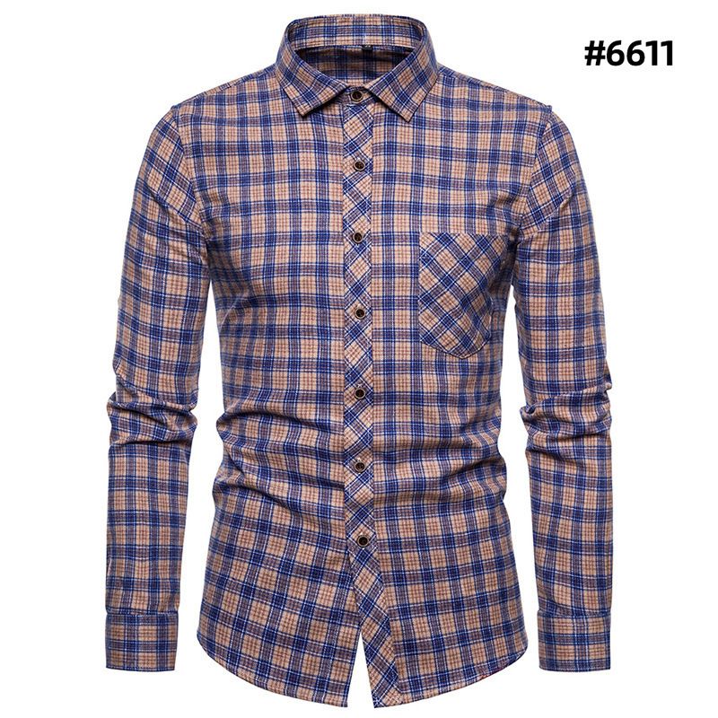 Men's fashion trend long sleeved shirt, men's personalized contrasting color checkered casual shirt