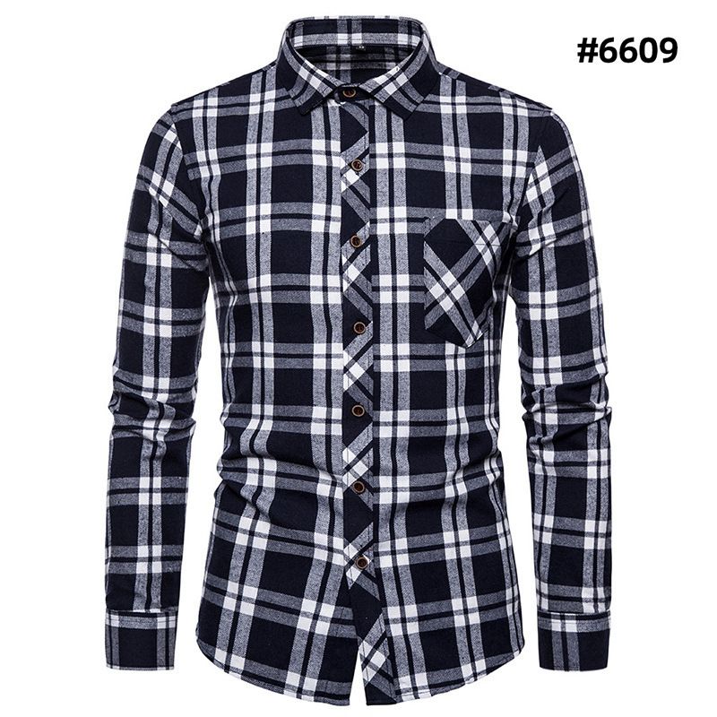 Men's fashion trend long sleeved shirt, men's personalized contrasting color checkered casual shirt