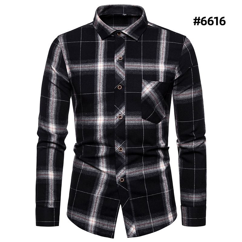 Men's fashion trend long sleeved shirt, men's personalized contrasting color checkered casual shirt