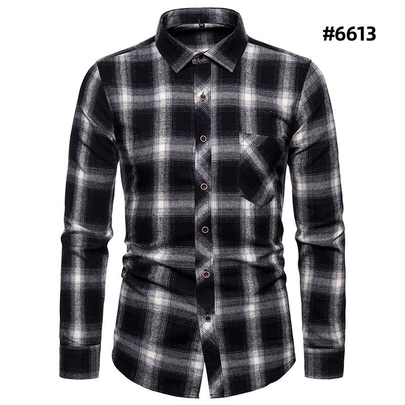 Men's fashion trend long sleeved shirt, men's personalized contrasting color checkered casual shirt