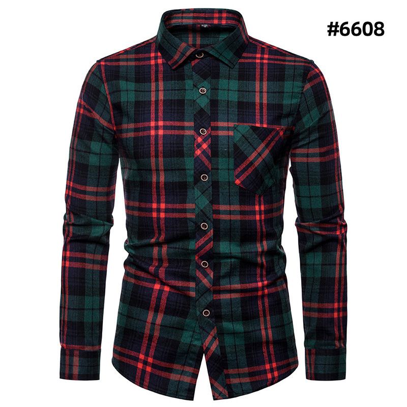 Men's fashion trend long sleeved shirt, men's personalized contrasting color checkered casual shirt